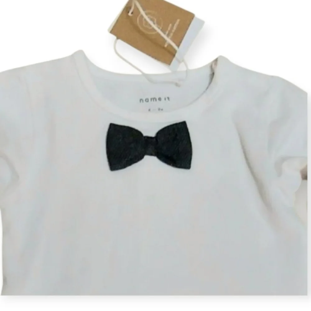 NWT Name It White Long Sleeve Heather Bow Tie Bodysuit ~sz 9M